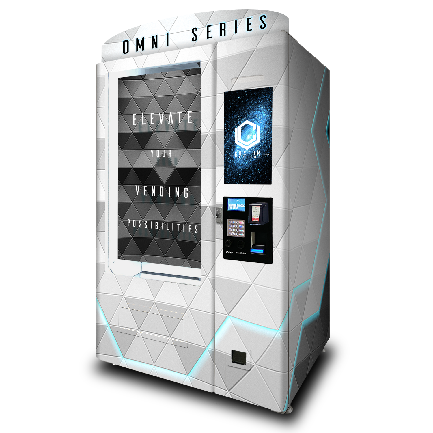 A mockup of the OMNI Elite Lite custom vending chassis facing to the right.