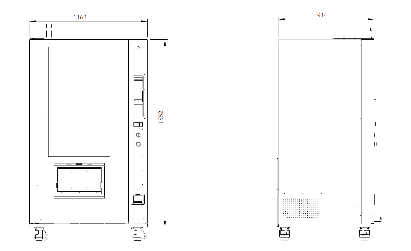 A schematic technical drawing for the OMNI Vista Frozen custom vending chassis.