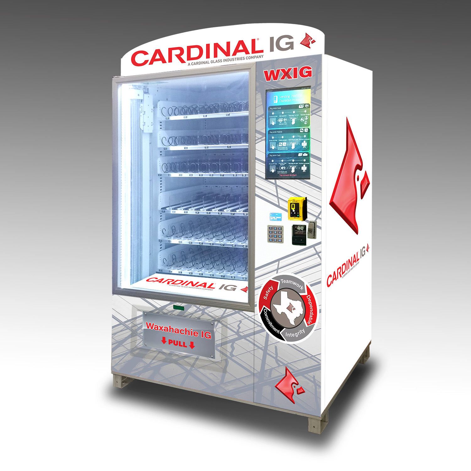 A custom vending machine built for the Cardinal IG company.