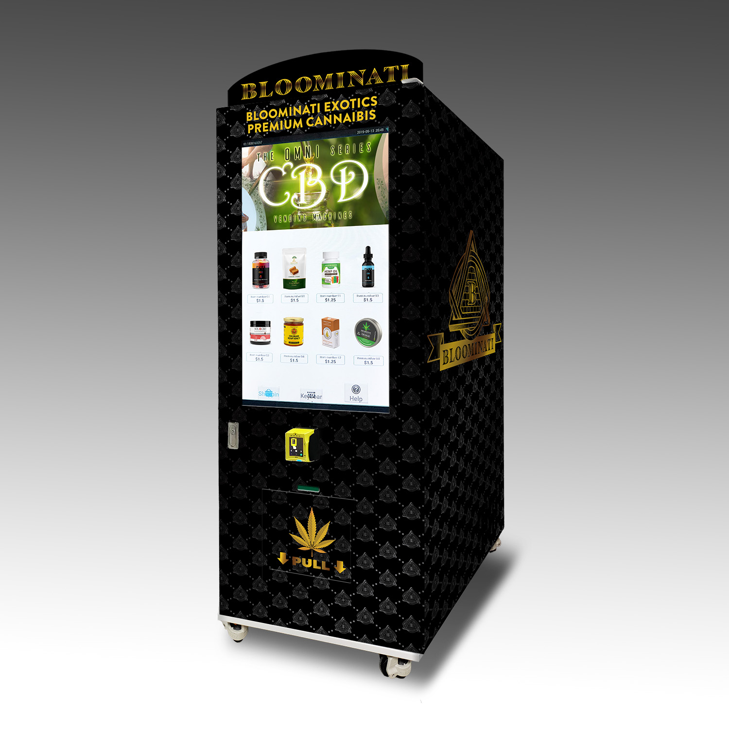 A custom CBD cannabis vending machine built for Bloominati.