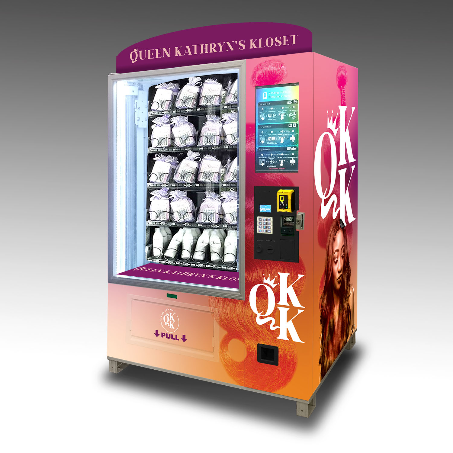 A custom clothing vending machine built for Queen Kathryn's Kloset.