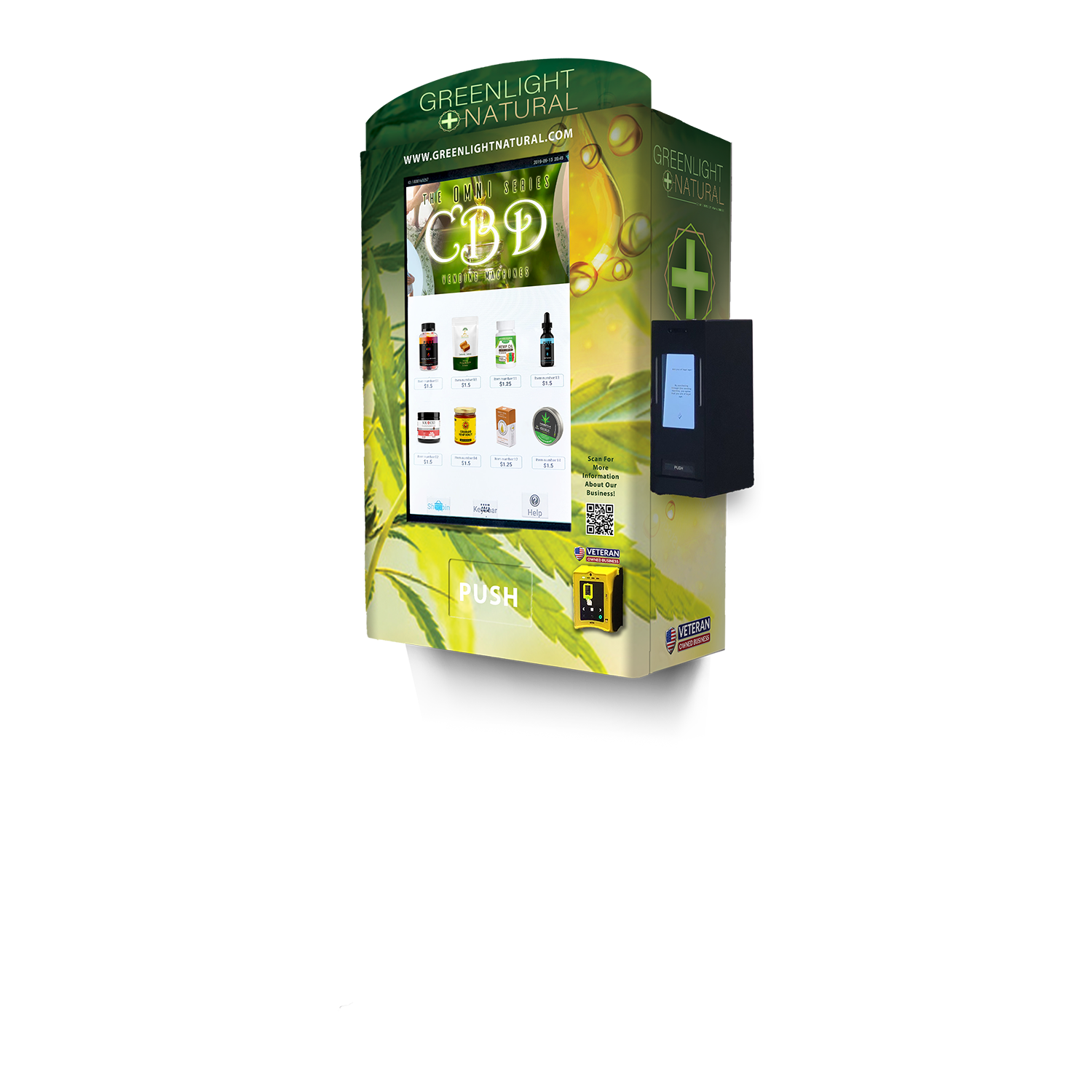A custom wall-mounted vending machine for CBD built for Greenlight Natural.
