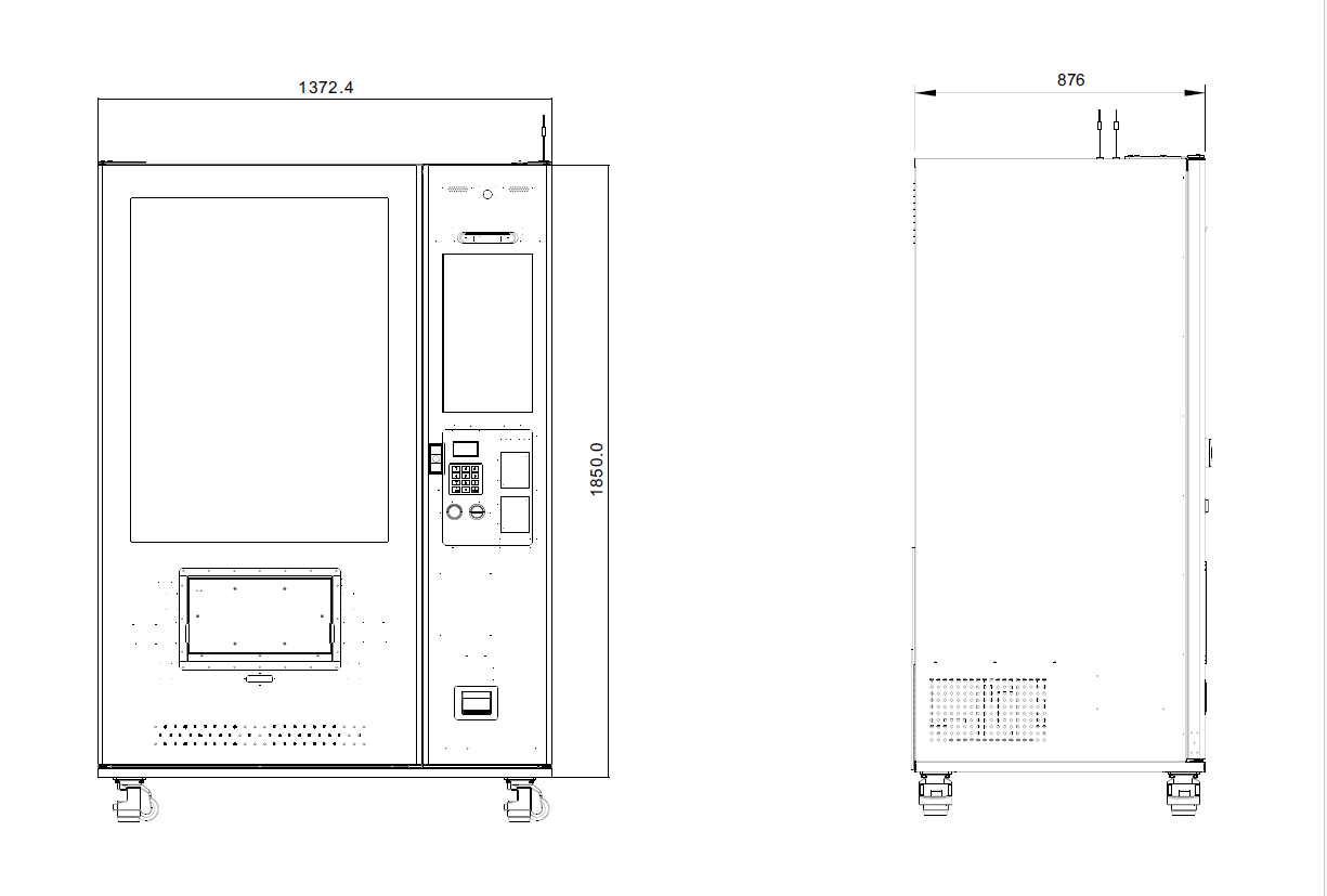 A schematic technical drawing for the OMNI Elite Frozen custom vending chassis.