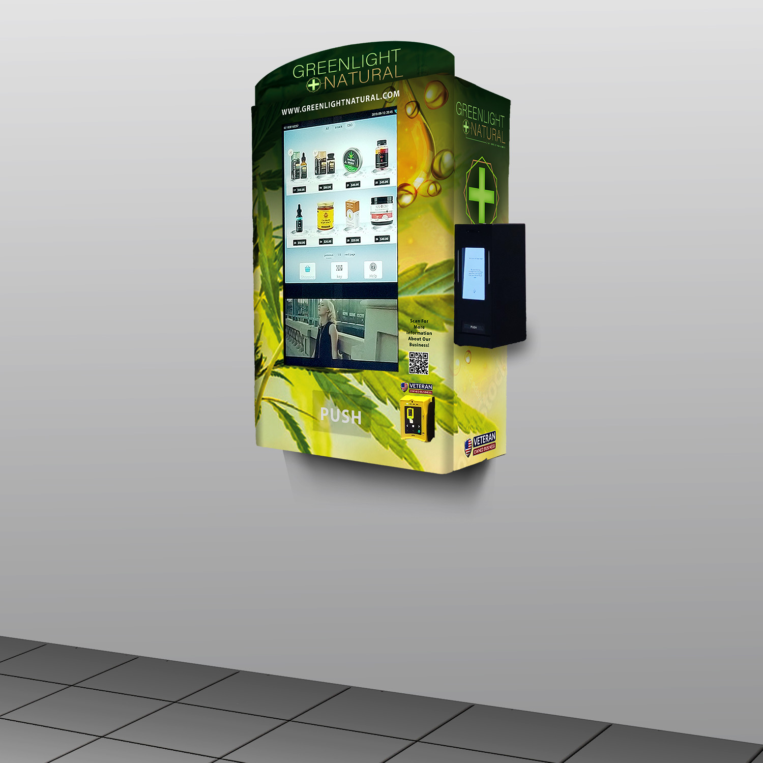 A custom wall-mounted vending machine for CBD built for Greenlight Natural.