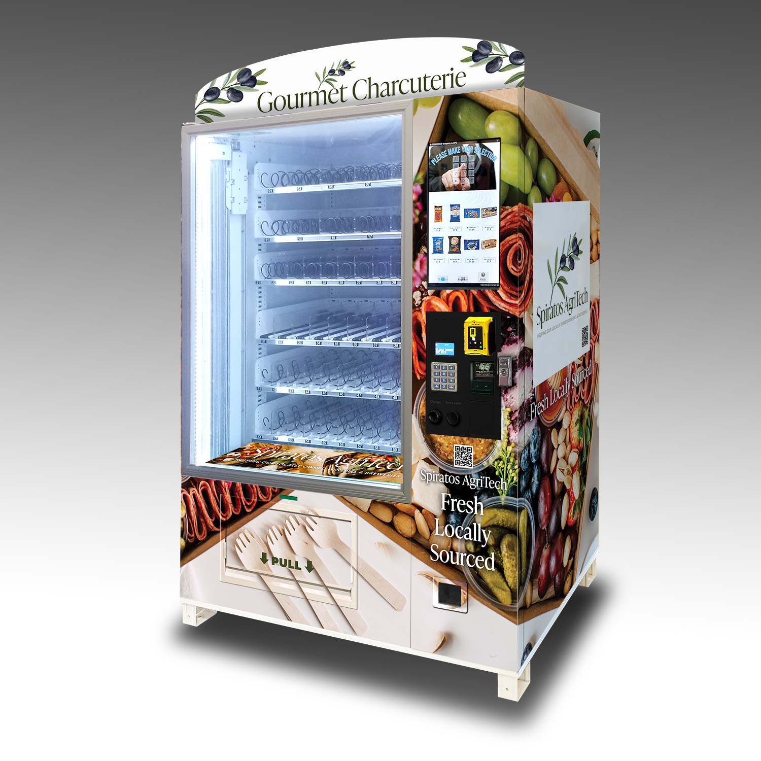 A mockup of a custom vending machine for fresh food vending.
