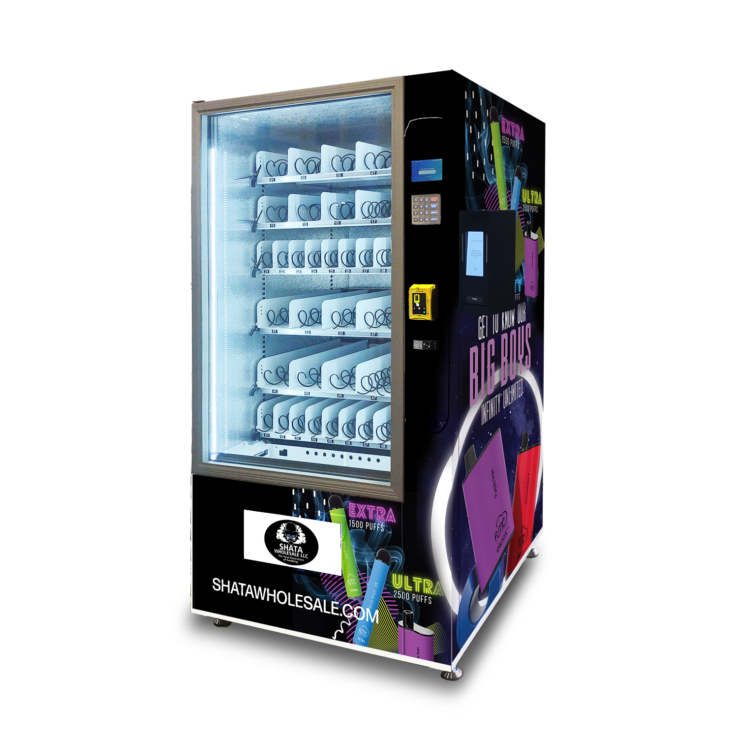 A custom vape vending machine built for Shatawholesale.com