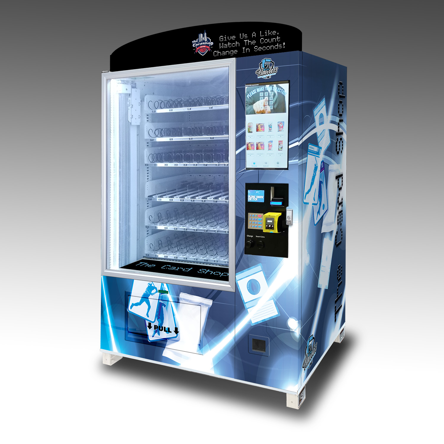 A custom vending machine made for trading cards and other collectibles.