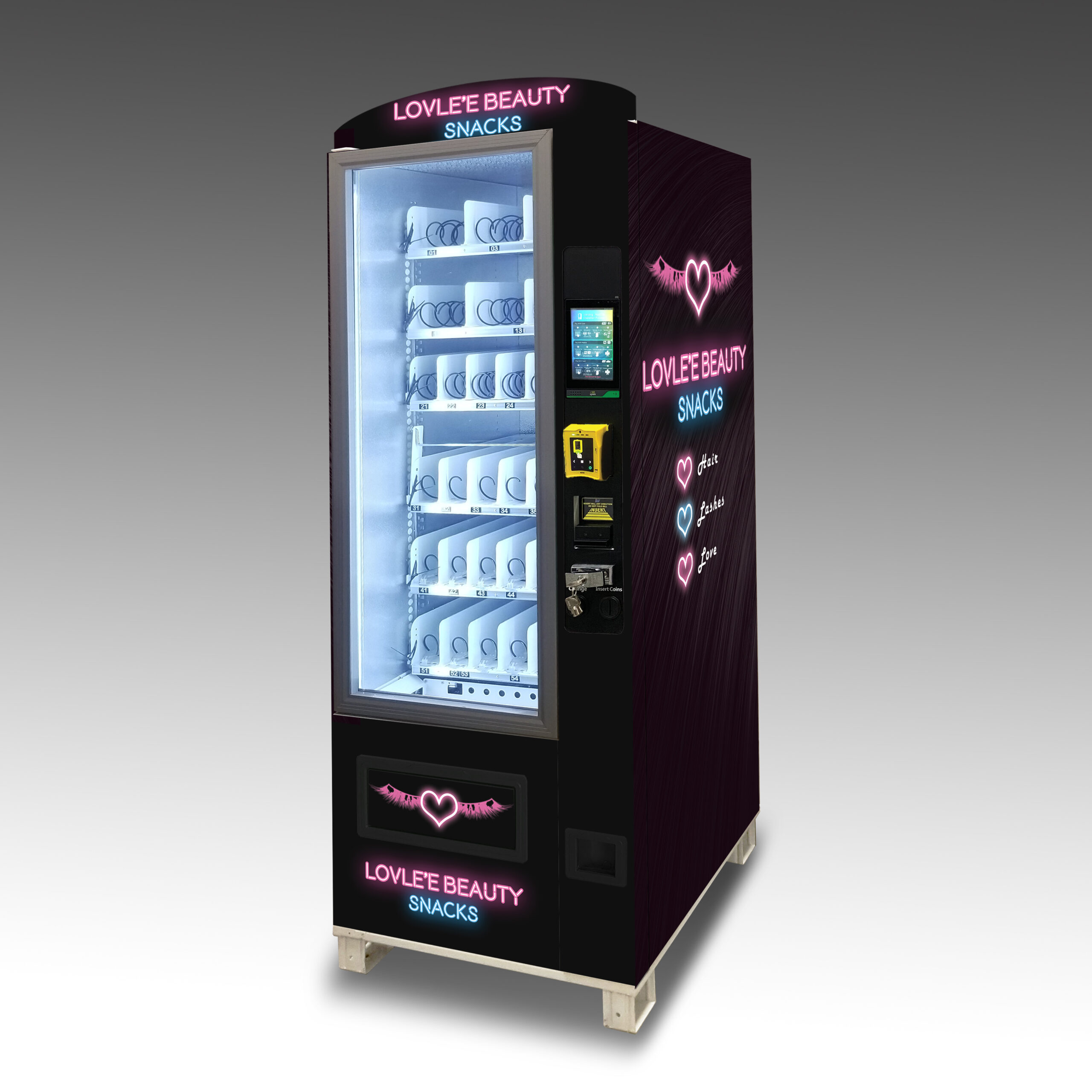 A custom hair & beauty vending machine built for the salon Lovle'e Beauty.