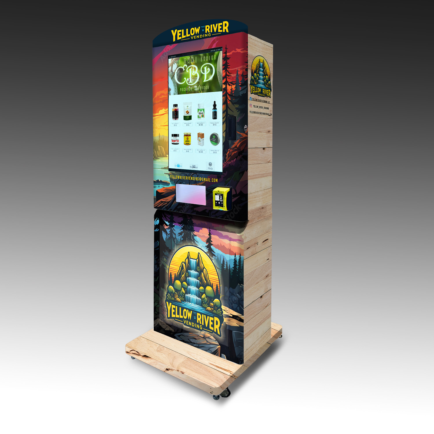 A custom CBD and vape vending machine built for Yellow River vending.